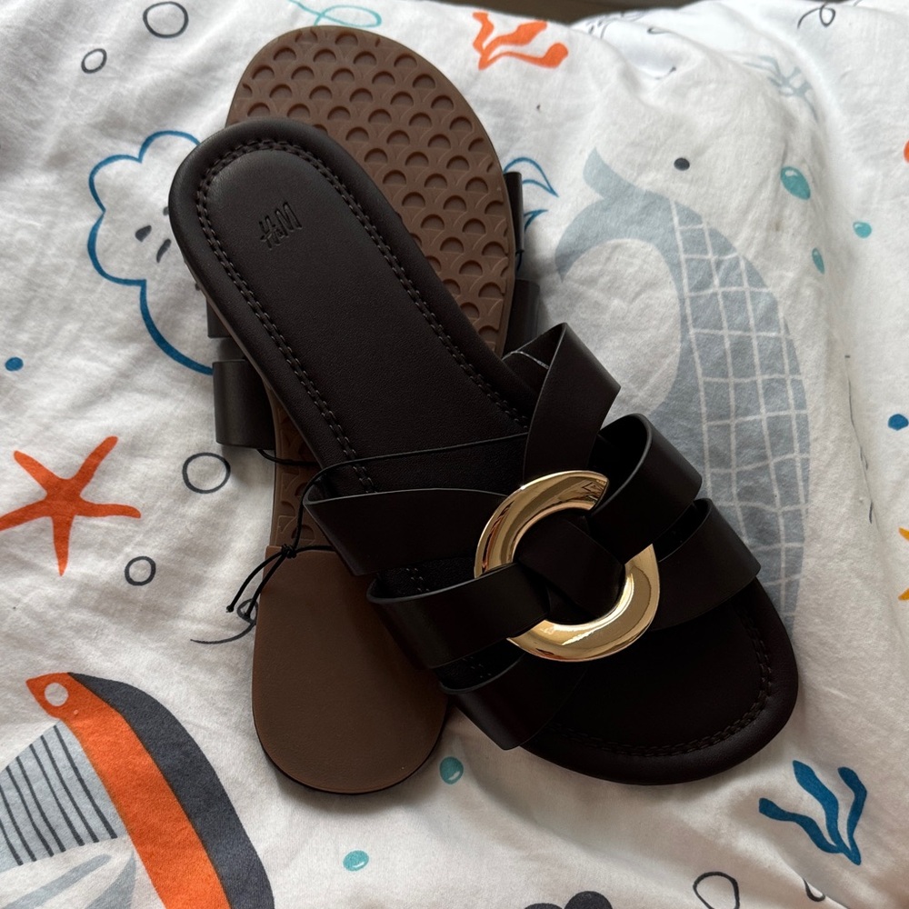 H&M Black Sandals with Gold Ring Detail
